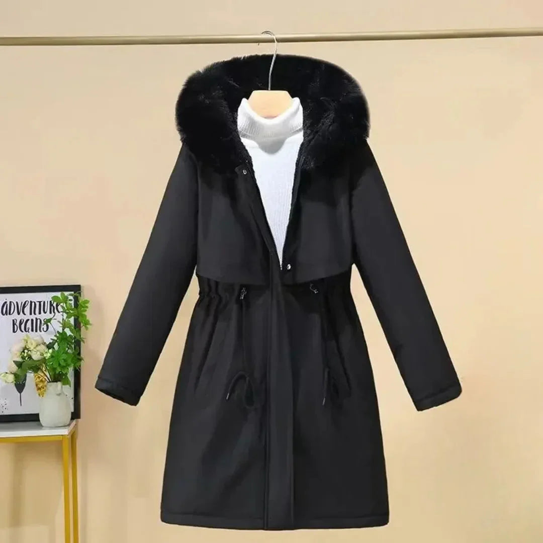 Elegant Winter Coat Long Faux Fur Hood