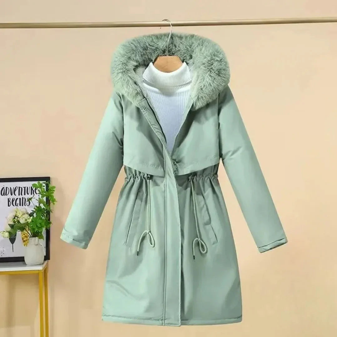 Elegant Winter Coat Long Faux Fur Hood