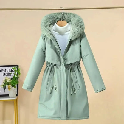 Elegant Winter Coat Long Faux Fur Hood