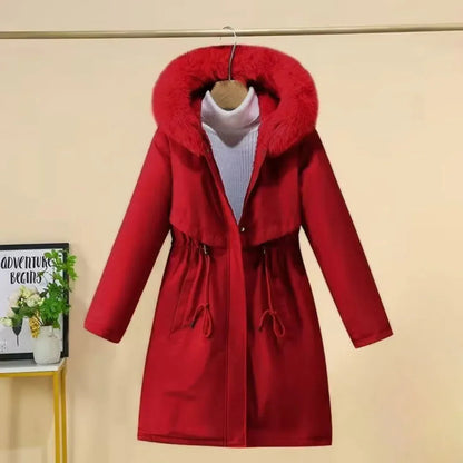 Elegant Winter Coat Long Faux Fur Hood