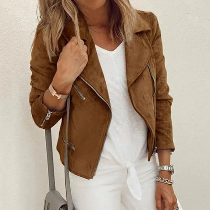 Lederjacke Biker Stil Asymmetrisch Reißverschluss - IdealeKleiden