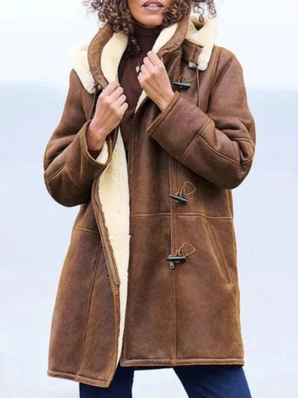 Kapuzenmantel mit Schurwollfutter - Lässige Winterjacke für Damen - IdealeKleiden