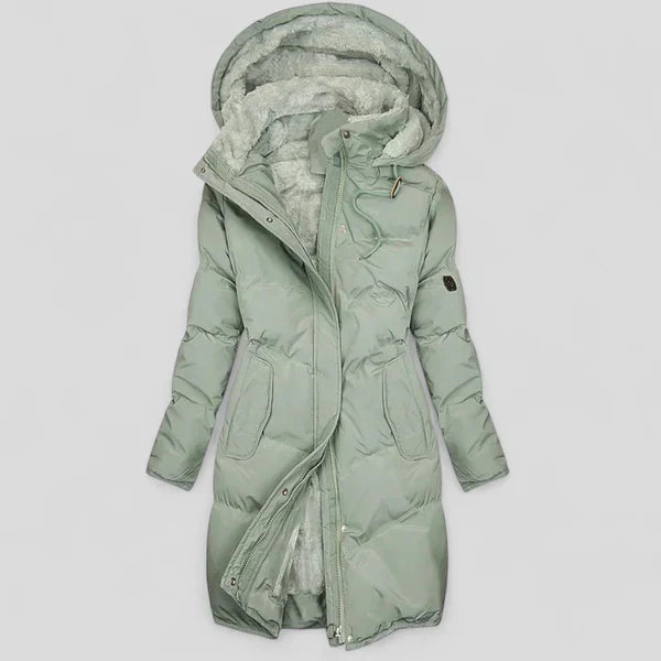 Damen Steppjacke Lang Kapuze Warm - IdealeKleiden