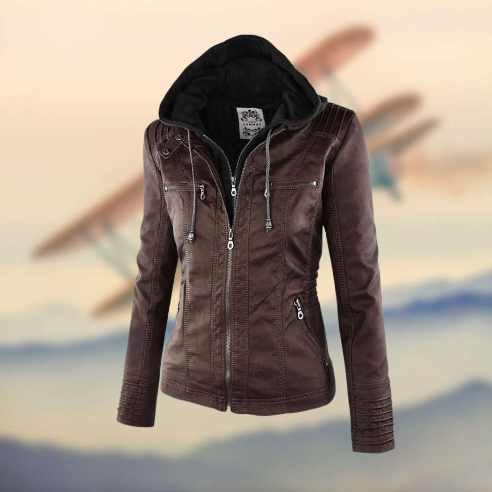 Elegant Women's Leather Jacket Slim Fit Zipper