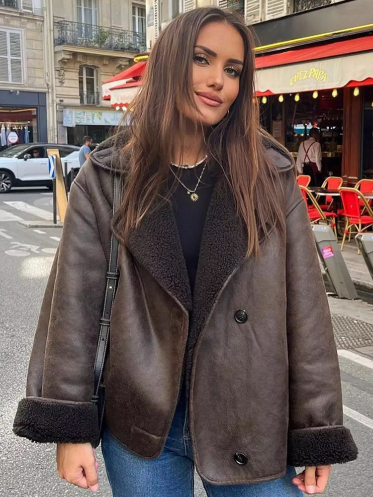 Damen Lederjacke Winter Warm Elegant - IdealeKleiden