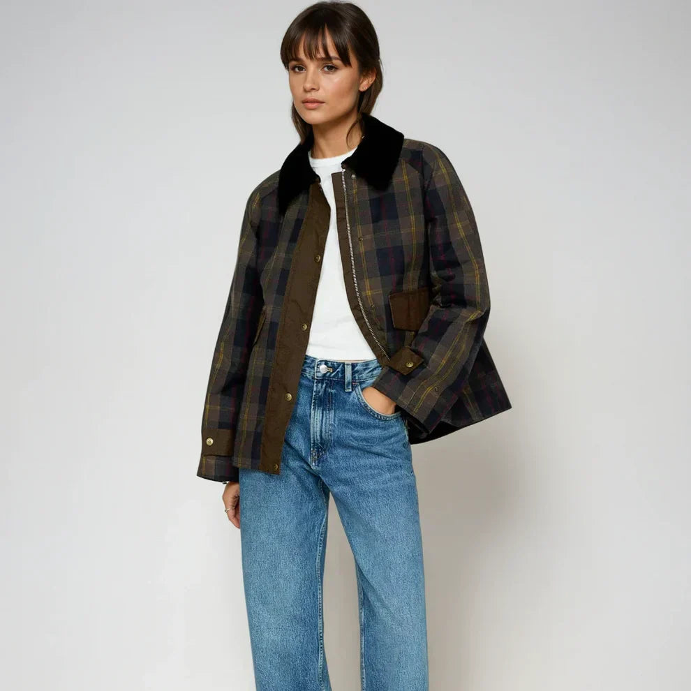 Damen Oversize Karo Jacke Modern - IdealeKleiden