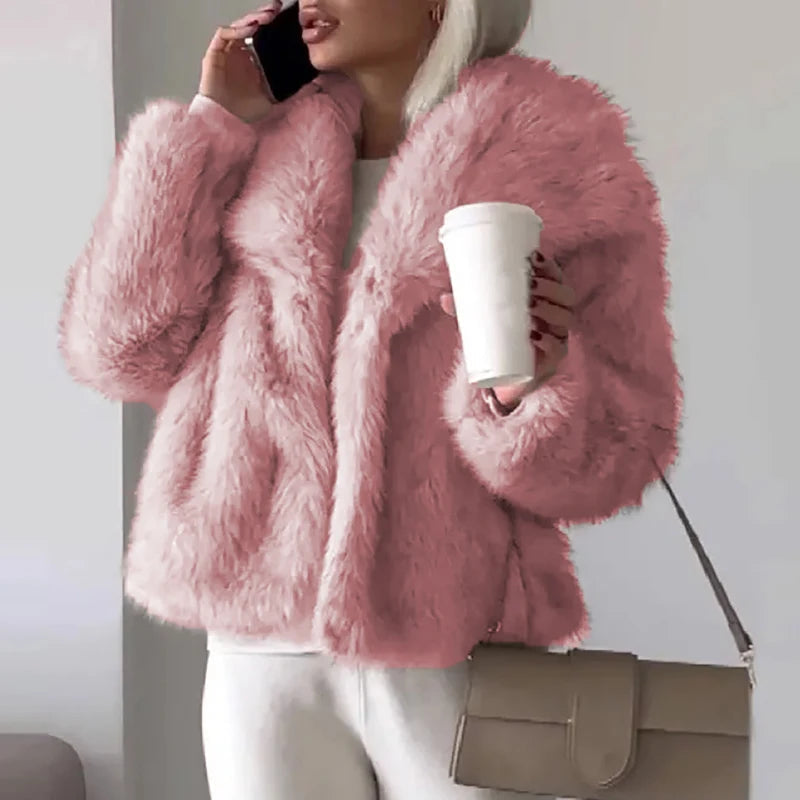 Stylische Kunstpelzjacke Damen - Leichter Wintermantel Elegantes Design