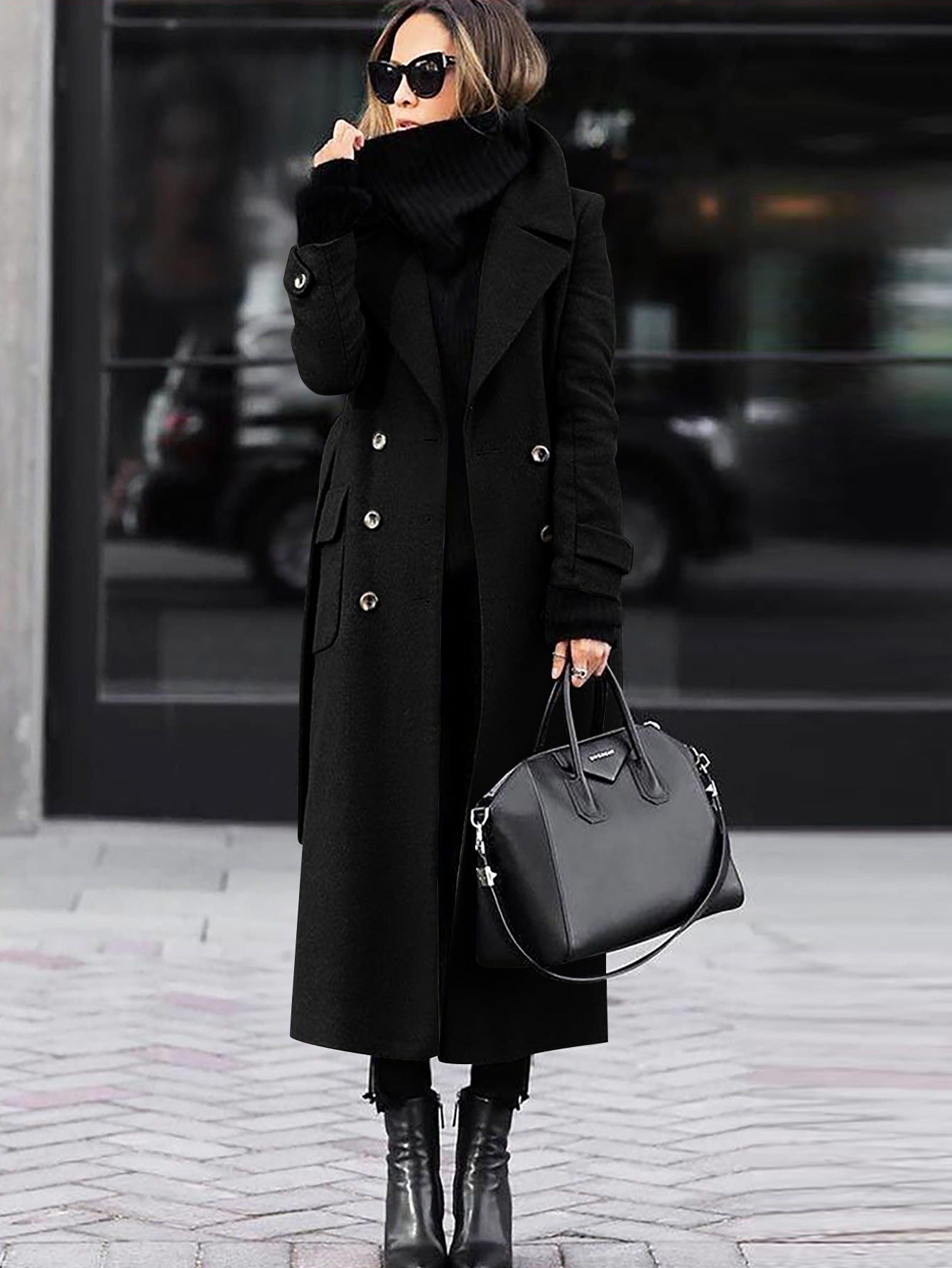 Elegant Women's Wool Coat - Double-Breasted Long Winter Coat
