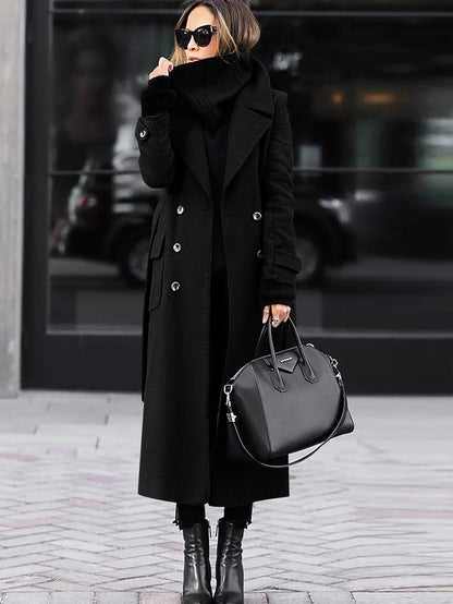 Elegant Women's Wool Coat - Double-Breasted Long Winter Coat