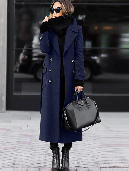 Elegant Women's Wool Coat - Double-Breasted Long Winter Coat