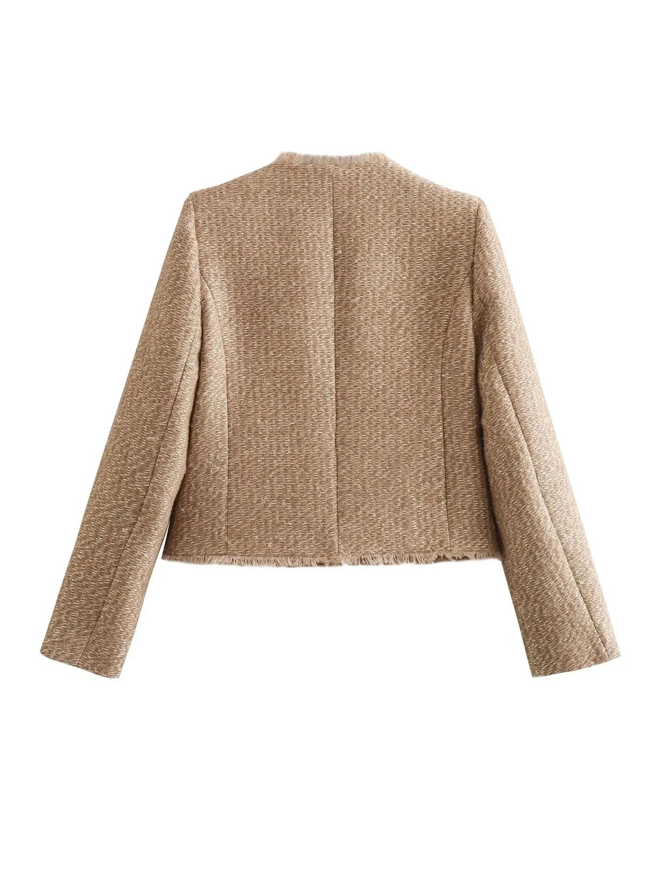 Stylische Blazerjacke Kragenlos Goldknöpfe - IdealeKleiden