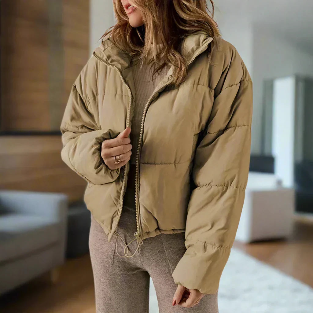Short puffer jacket high neck zip