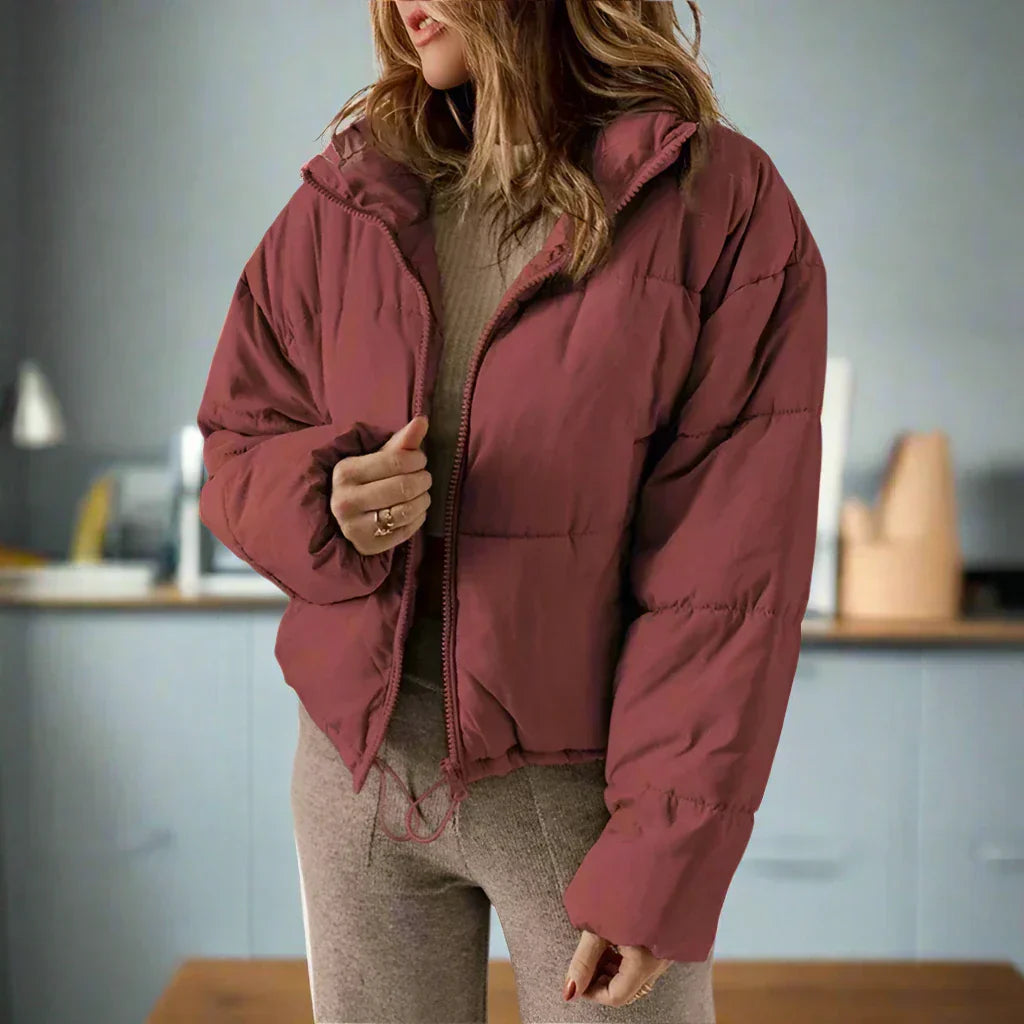 Short puffer jacket high neck zip