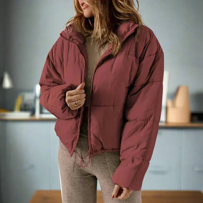 Short puffer jacket high neck zip