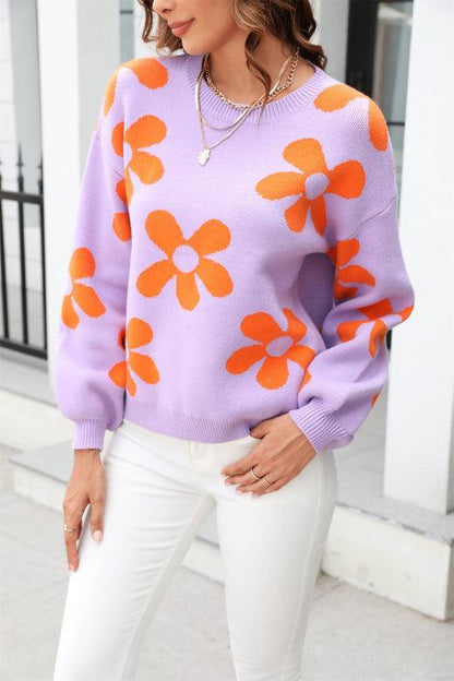 Women's Autumn Floral Round Neck Sweater