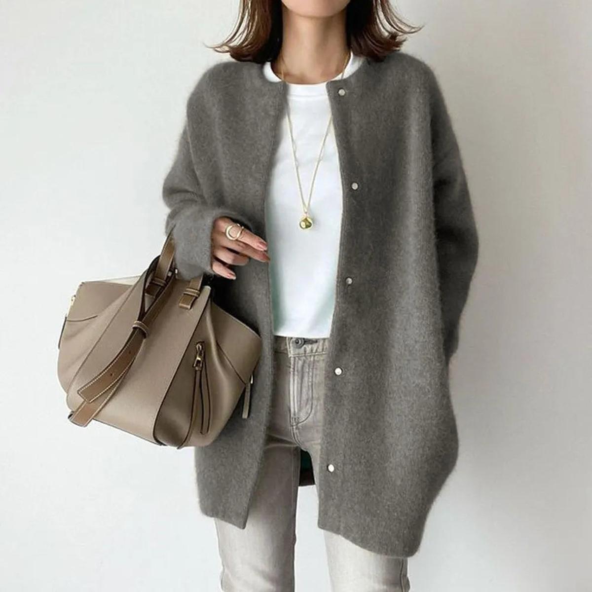 Damen Strickjacke Lässig Oversized mit Knöpfen - IdealeKleiden