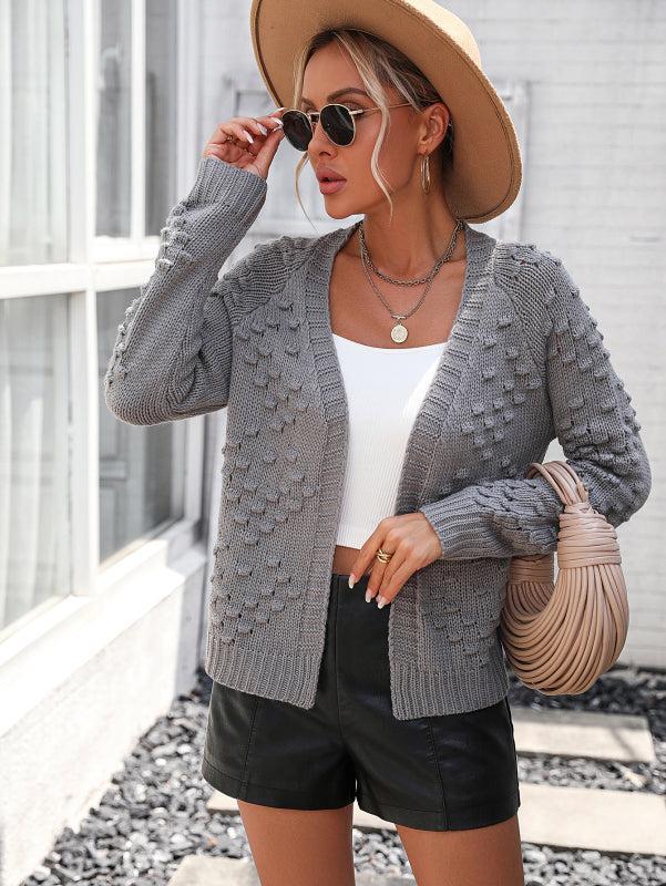 Damen Strickjacke Herbst Muster Offen - IdealeKleiden