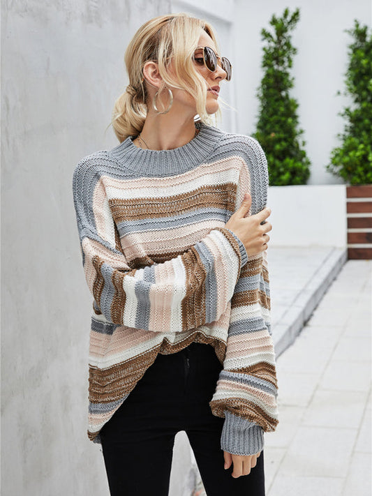 Damen Strickpullover Herbst Bequem Längsestreifig - IdealeKleiden