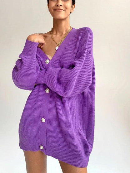 Women's Cardigan Autumn Plus Size Rib Knit Button