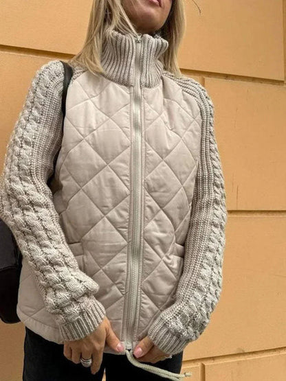 Gesteppte Winterjacke Textile Ärmel Reißverschluss Steppjacke - IdealeKleiden