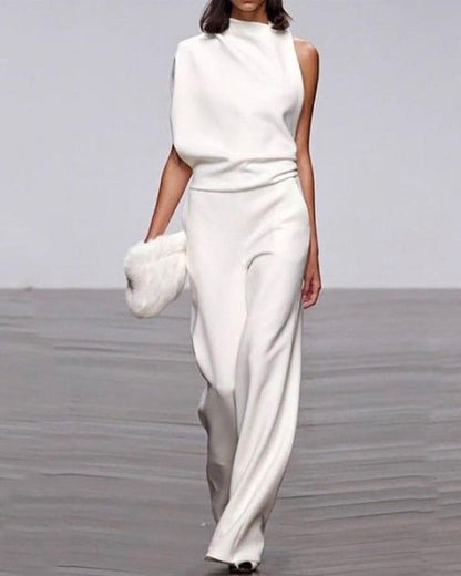 Damen Elegant Asymmetrische Jumpsuit Weite Beine - IdealeKleiden