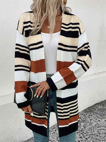 Women's Cardigan Autumnal Stripes Mid-length