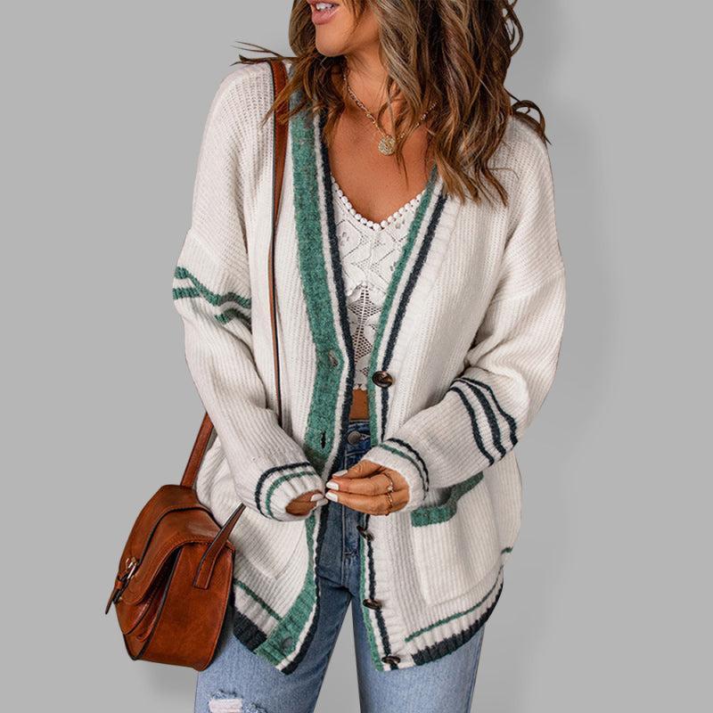 Women's Cardigan Autumn Stripe Cable Knit