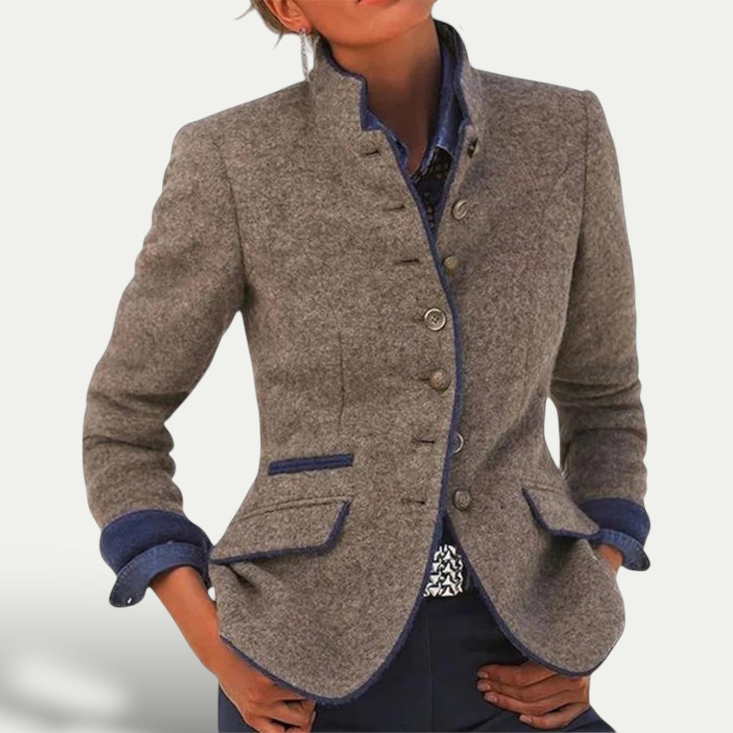 Stylish Short Blazer with Stand-Up Collar – Elegant Casual Design