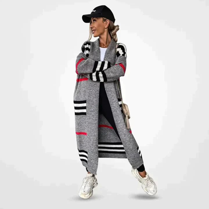 Elegant Knit Cardigan Long Stripe Design