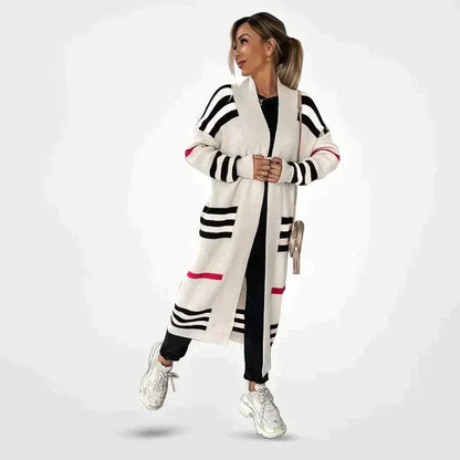 Elegant Knit Cardigan Long Stripe Design