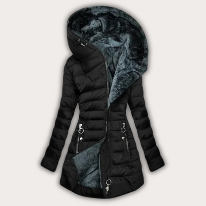 Elegant Women's Down Jacket Warm Fur Hood