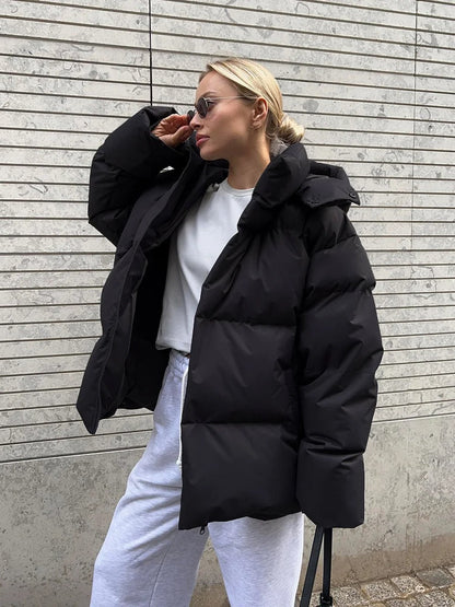 Quilted Women's Jacket Hood - Short Down Jacket Warm