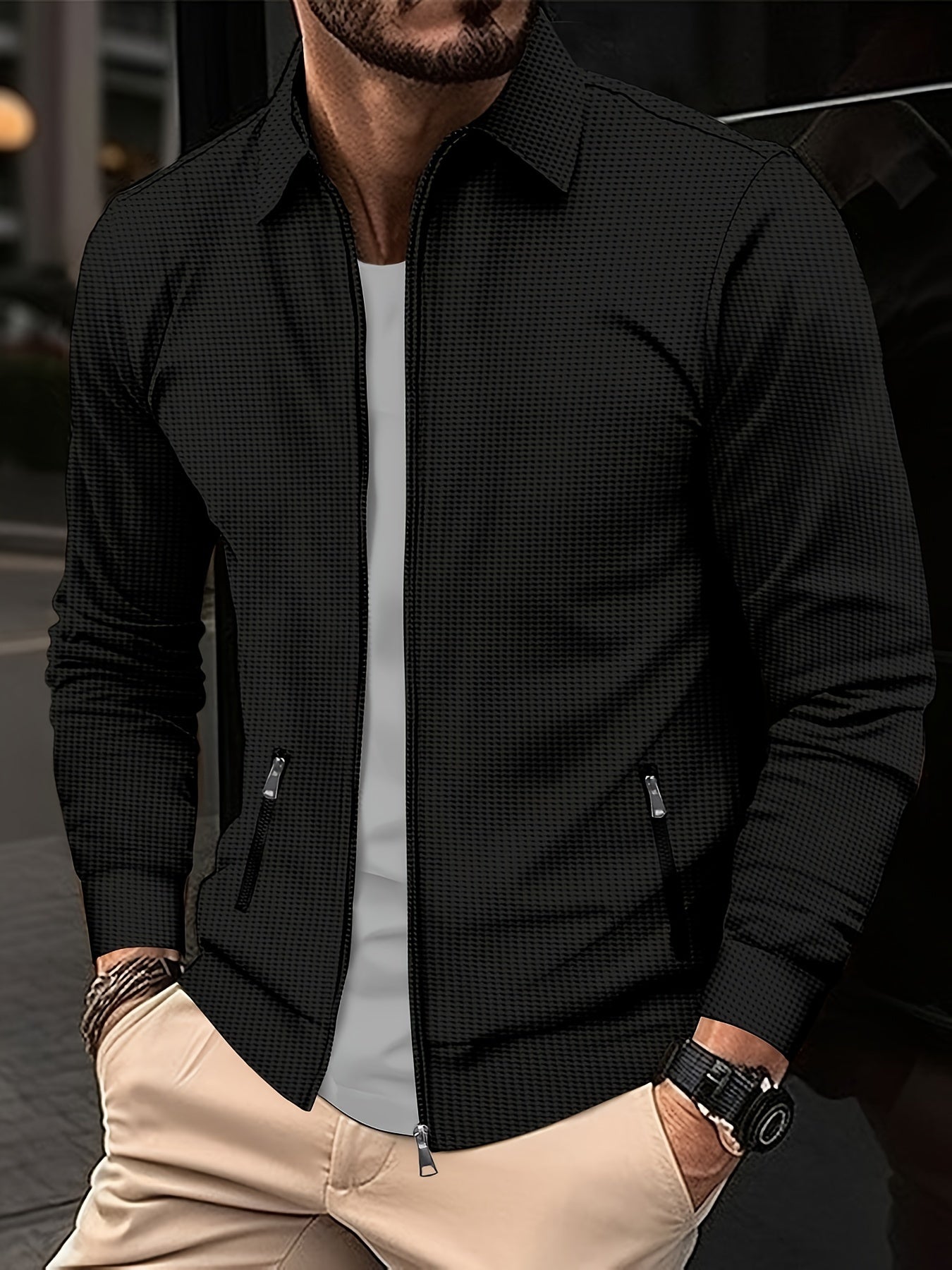 Men's Cardigan Sweatshirt Jacket Zipper Turn-down Collar