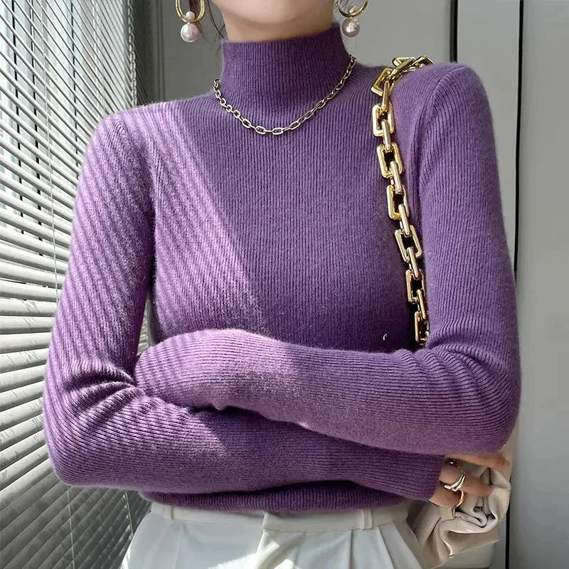 Women's Scarf Knitted Sweater Long Sleeve Elegant