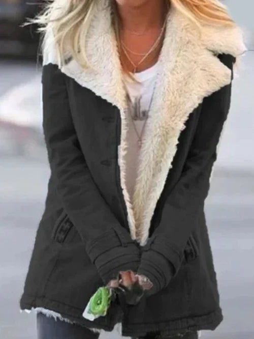 Stilvolle Damenjacke Warm Luxus Sherpa Futter - IdealeKleiden