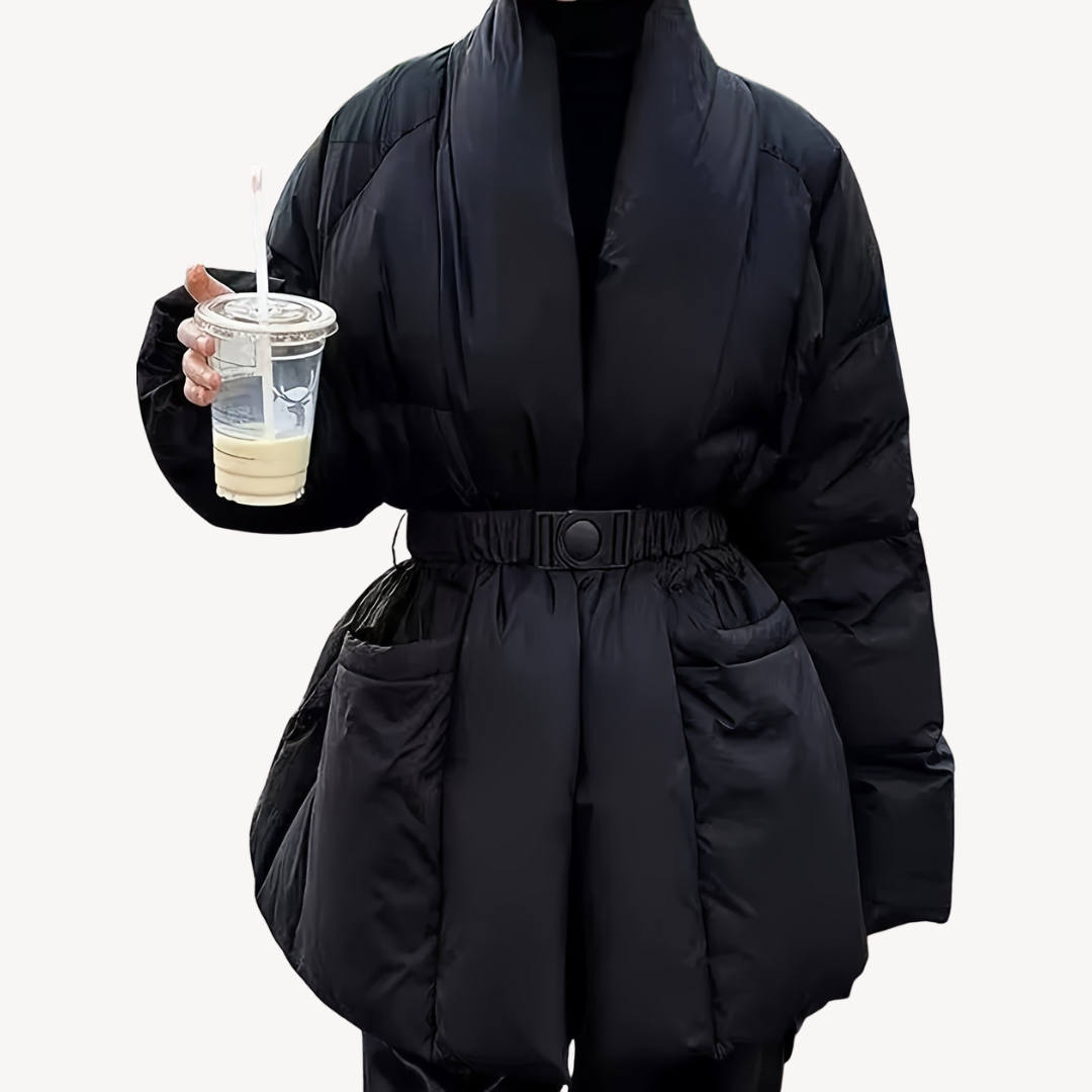Elegant Women's Puffer Jacket Quilted Winter Coat with Belt