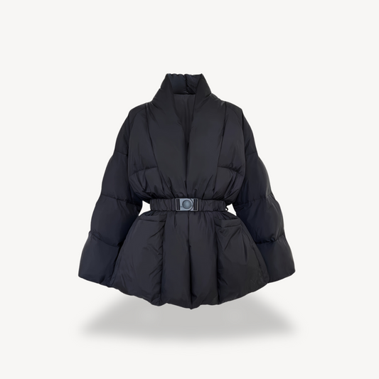 Elegante Damen Pufferjacke Wattierte Winterjacke mit Gürtel - IdealeKleiden