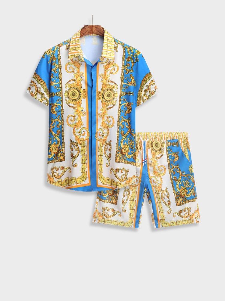 Men's Two-Piece Short-Sleeve Button-Up Summer Suit