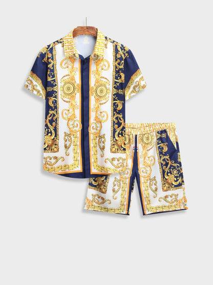 Men's Two-Piece Short-Sleeve Button-Up Summer Suit
