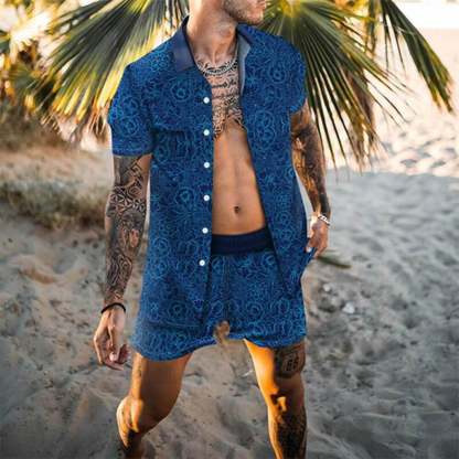 Summer Two-Piece Short Sleeve Shirt Shorts Set