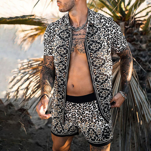 Summer Two-Piece Short Sleeve Shirt Shorts Set