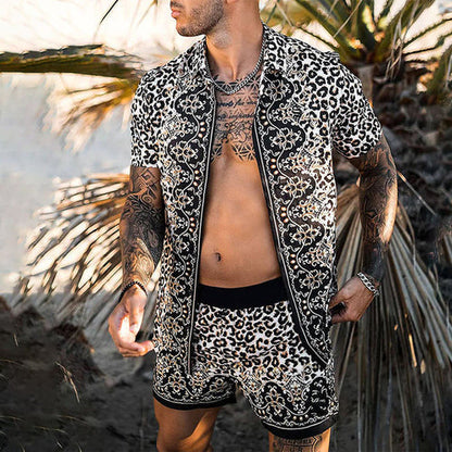 Summer Two-Piece Short Sleeve Shirt Shorts Set