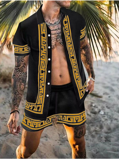 Summer Two-Piece Short Sleeve Shirt Shorts Set
