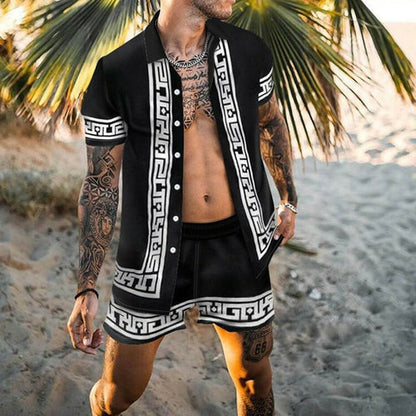 Summer Two-Piece Short Sleeve Shirt Shorts Set