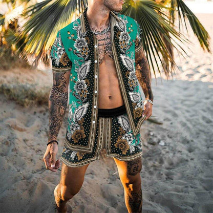 Summer Two-Piece Short Sleeve Shirt Shorts Set