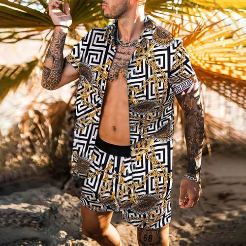 Summer Two-Piece Short Sleeve Shirt Shorts Set