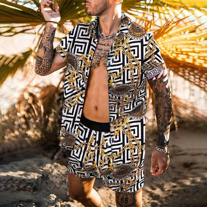 Summer Two-Piece Short Sleeve Shirt Shorts Set