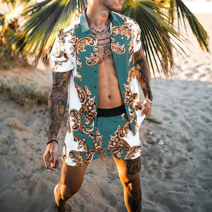 Summer Two-Piece Short Sleeve Shirt Shorts Set