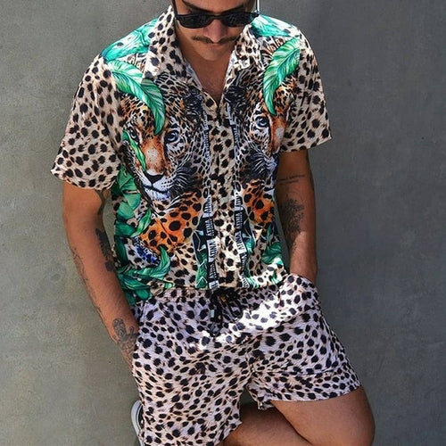 Summer Two-Piece Short Sleeve Shirt Shorts Set