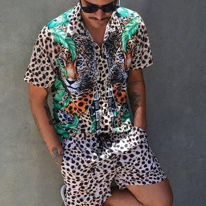 Summer Two-Piece Short Sleeve Shirt Shorts Set